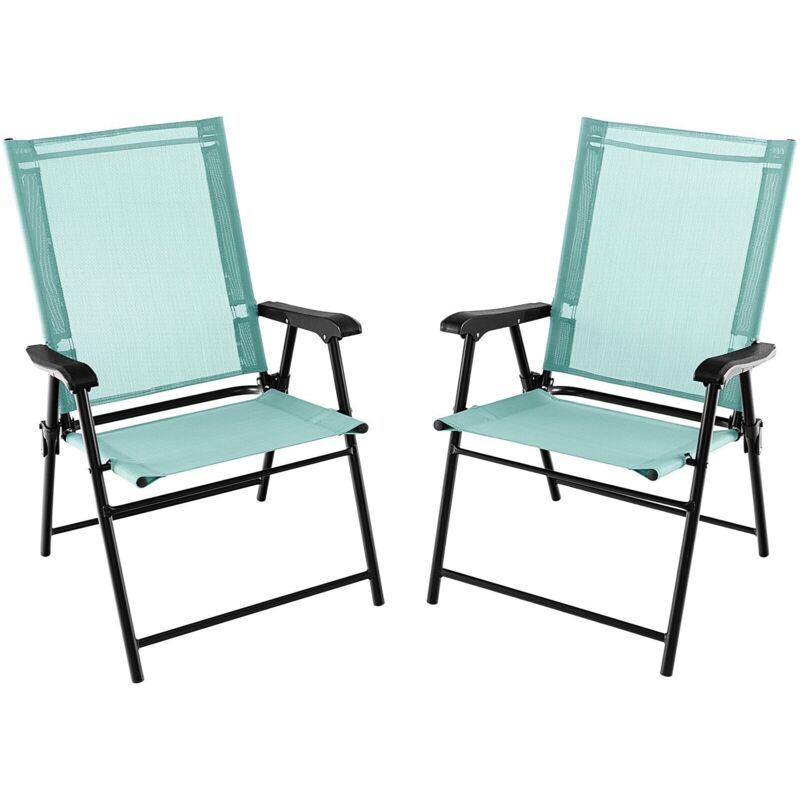 Set of 2 Patio Folding Dining Chairs Portable Sling Back Chairs-Navy