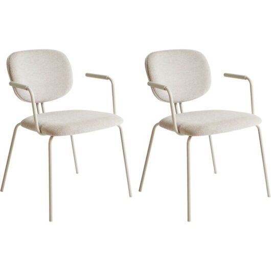 Set of 2 Upholstered Accent Dining Chairs with Armrests Modern Design Metal Base Beige Carille