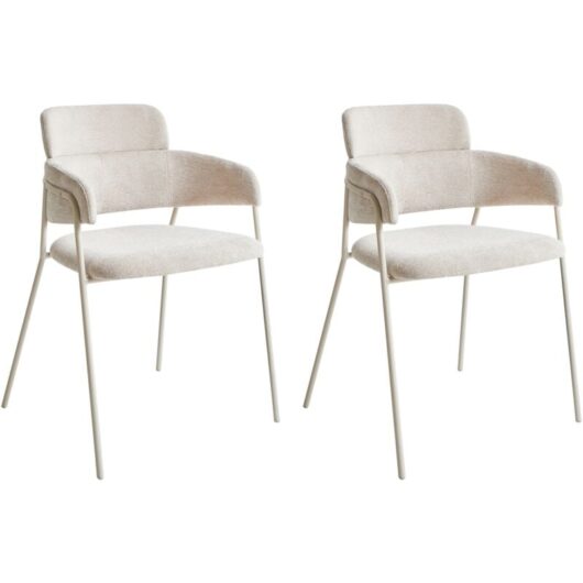 Set of 2 Upholstered with Armrests Accent Dining Chairs Modern Design Metal Base Beige Paonia