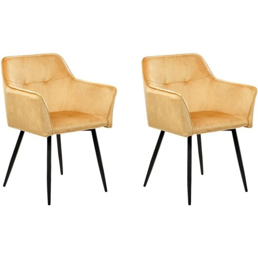 Set of 2 Velvet Dining Chair Retro Metal Legs Living Room Yellow Jasmin