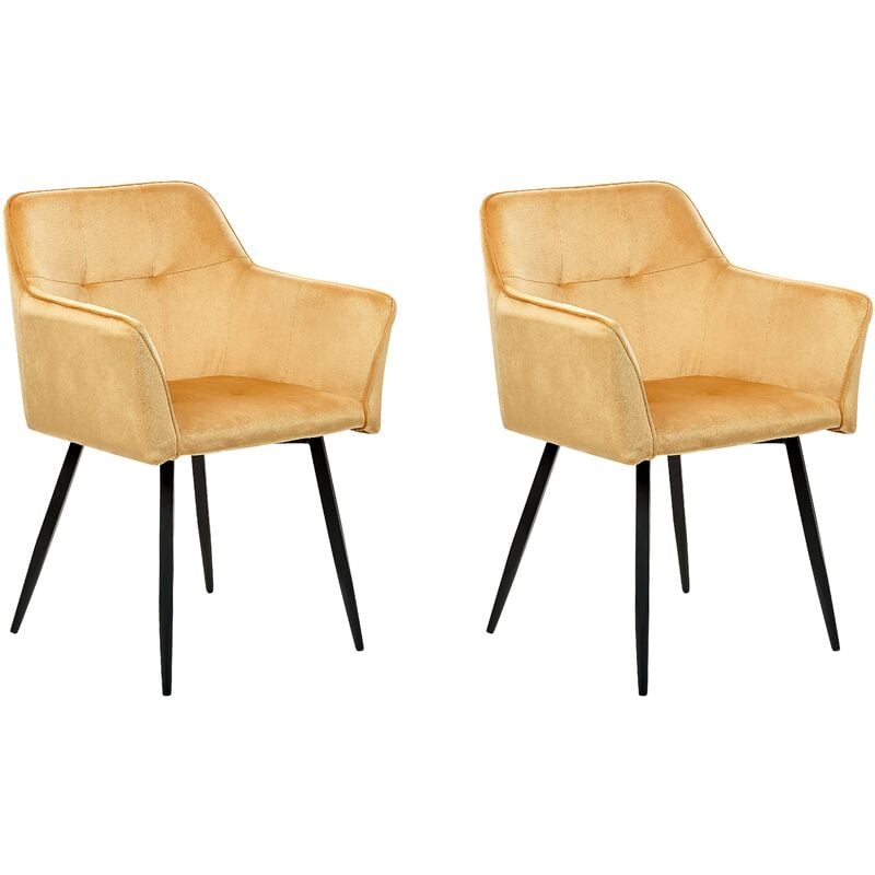 Set of 2 Velvet Dining Chair Retro Metal Legs Living Room Yellow Jasmin