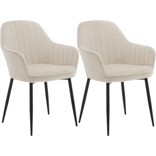 Set of 2 Velvet & Metal Legs Dining Chairs Accent home & restaurants, Cream - Klihome