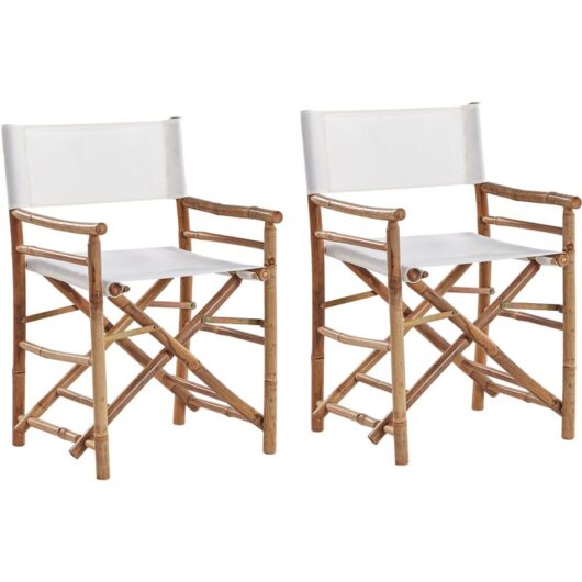 Set of 2 bamboo chairs outdoor folding director chairs beige sling Molise