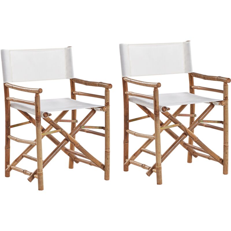 Set of 2 bamboo chairs outdoor folding director chairs beige sling Molise