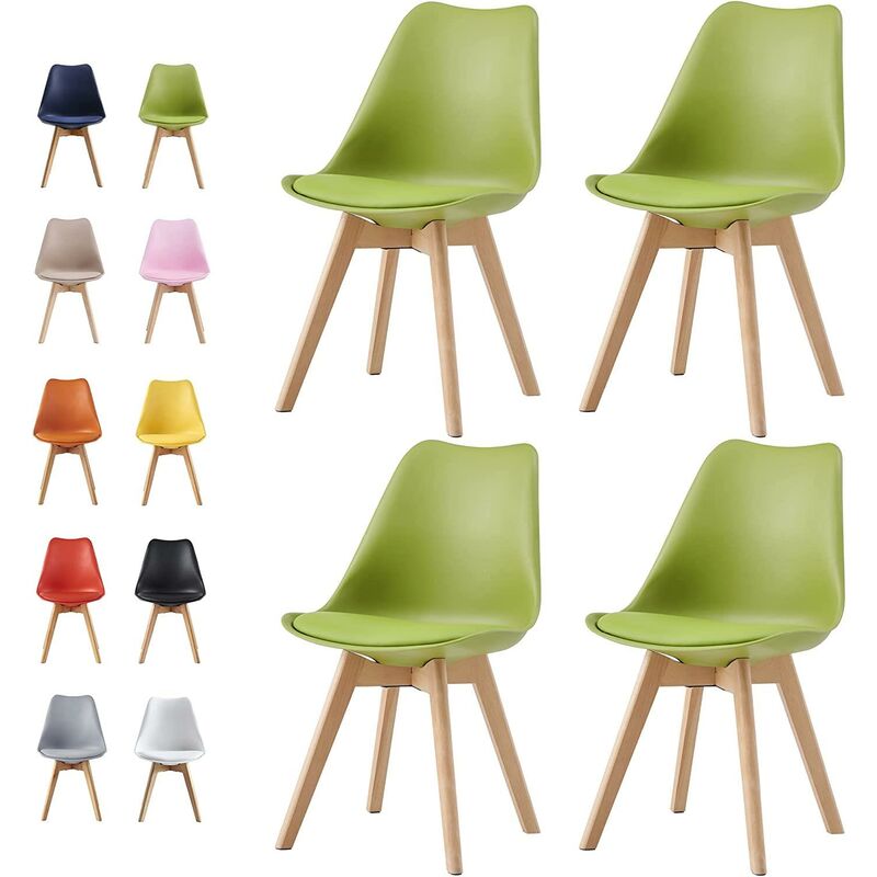 Set of 4 Dining Chairs Designer Side Chairs Wooden Home Office Commercial eva green