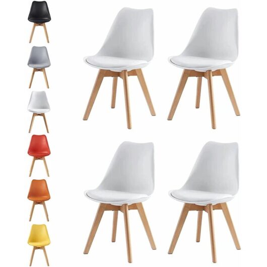 Set of 4 Dining Chairs Designer Side Chairs Wooden Home Office Commercial eva white