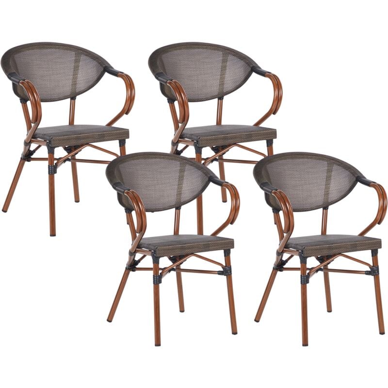Set of 4 Garden Chairs Stacking Aluminium Frame Textile Seat Grey and Dark Wood Caspri ii