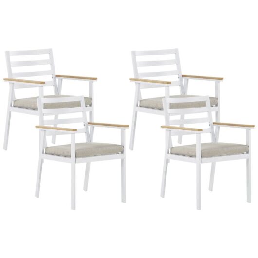 Set of 4 Garden Chairs White Aluminium Frame Beige Zippered Cushions Cavoli