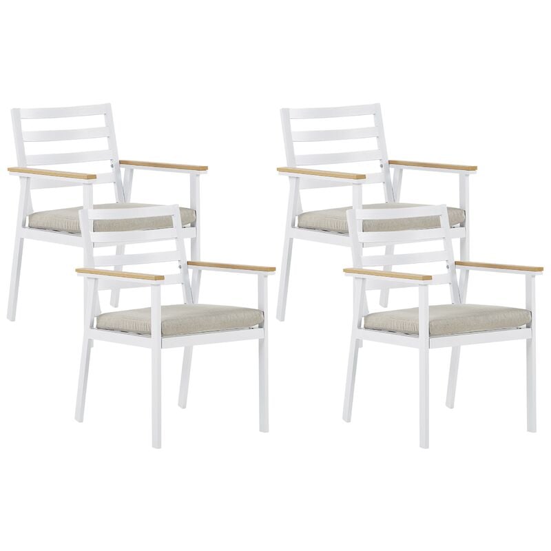Set of 4 Garden Chairs White Aluminium Frame Beige Zippered Cushions Cavoli