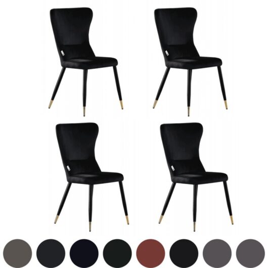 Set of 4 New York lux Upholstered Dining Chair with Silver end Caps for Dining Room Kitchen - Black
