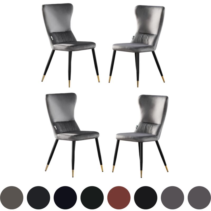 Set of 4 New York lux Upholstered Dining Chair with Silver end Caps for Dining Room Kitchen - Grey
