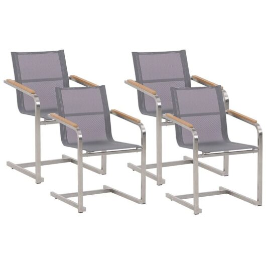 Set of 4 Outdoor Garden Chairs Steel Frame Cantilever Design Grey Seat Cosoleto