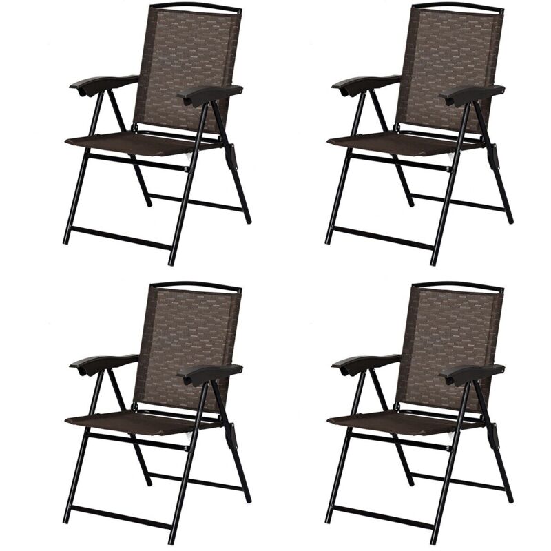 Set of 4 Patio Folding Chairs Height Adjustable Sling Backrest Chairs