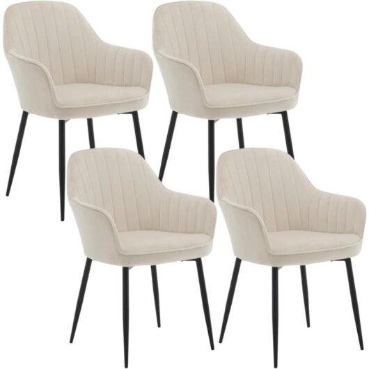 Set of 4 Velvet & Metal Legs Dining Chairs Accent home & restaurants, Cream - Klihome