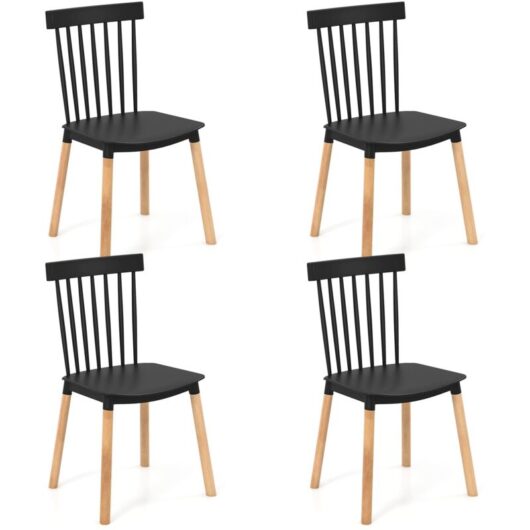 Set of 4 Windsor Dining Chairs Kitchen Armless Side Chairs-Black