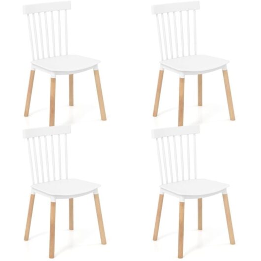 Set of 4 Windsor Dining Chairs Kitchen Armless Side Chairs-White