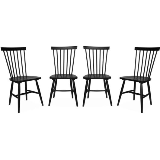 Set of 4 hevea wooden chairs, Romie, Black, 49x44x90 cm