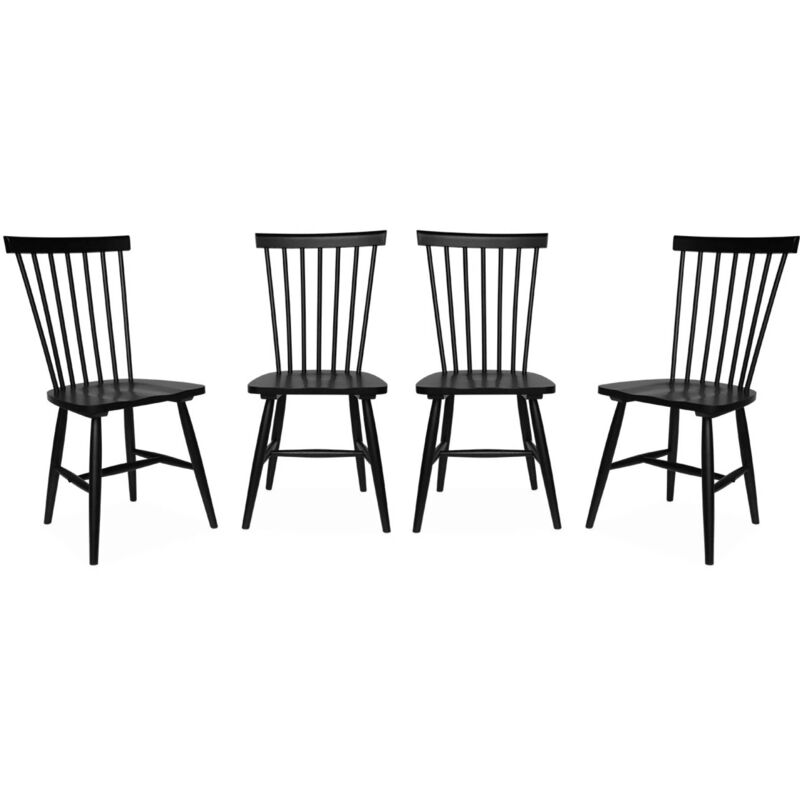 Set of 4 hevea wooden chairs, Romie, Black, 49x44x90 cm
