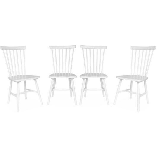 Set of 4 hevea wooden chairs, Romie, White, 49x44x90 cm