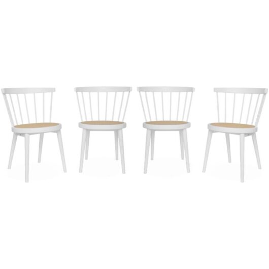 Set of 4 wooden and caned chairs, Nora, White, 53x53.5x76 cm