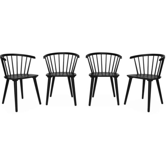 Set of 4 wooden and plywood chairs, Paula, Black, 53x47.5x76 cm