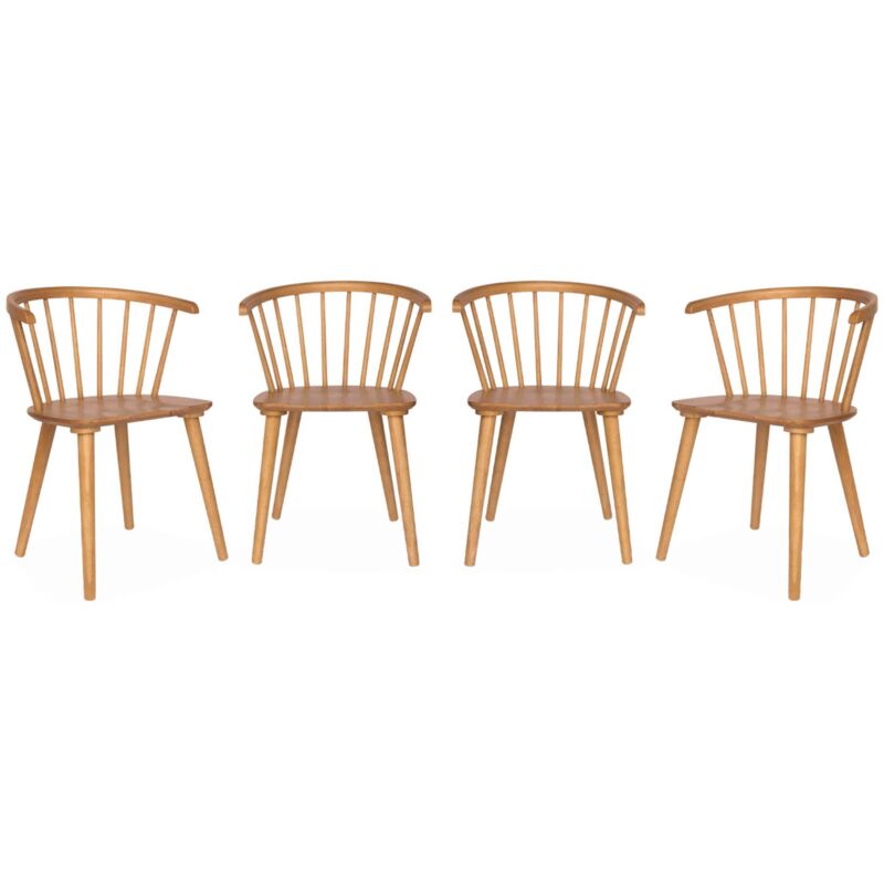 Set of 4 wooden and plywood chairs, Paula, Natural, 53x47.5x76 cm
