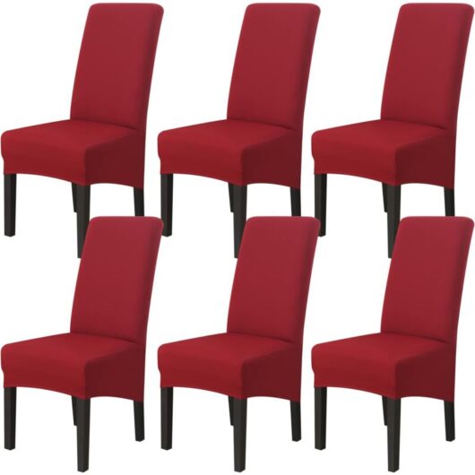 Set of 6 Dining Room Chair Covers (Burgundy), Stretch Chair Covers Universal Large Chair Covers Washable, Easy to Clean for Dining Room Living Room