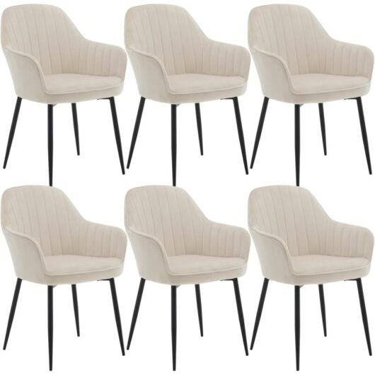 Set of 6 Velvet & Metal Legs Dining Chairs Accent home & restaurants, Cream - Klihome
