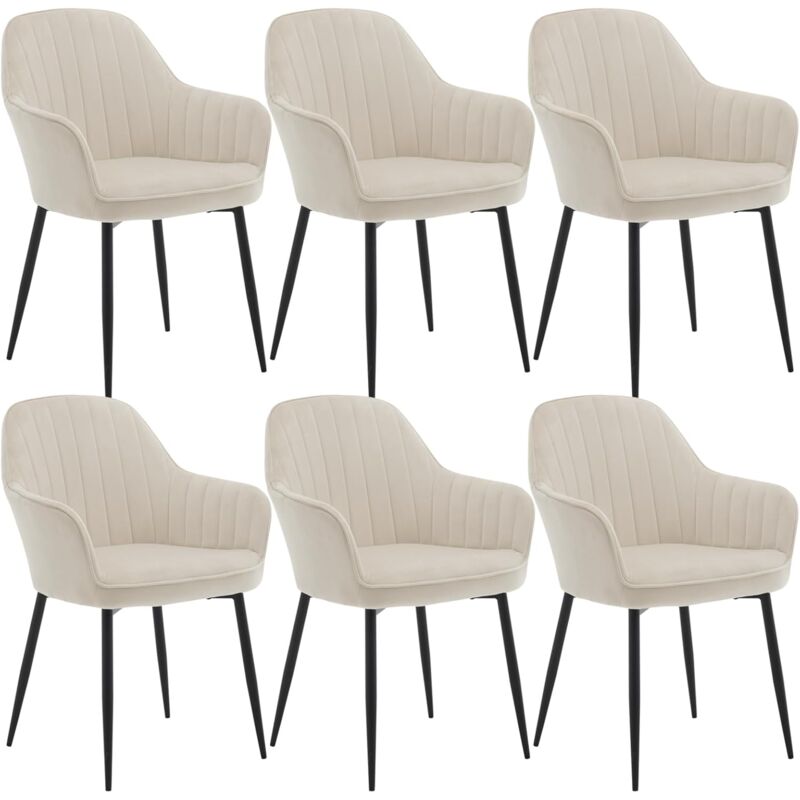 Set of 6 Velvet & Metal Legs Dining Chairs Accent home & restaurants, Cream - Klihome