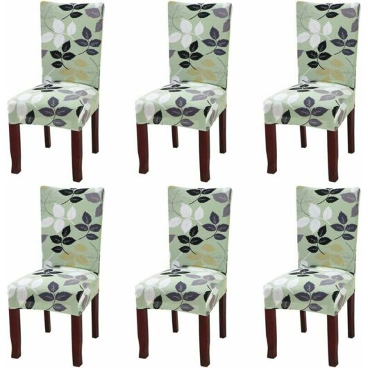 Set of 6 universal stretch chair covers for dining chair green