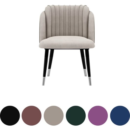 Single Milano Velvet Dining Chair - Metal Legs w/ Silver End Caps - Dining Room Chair - Upholstered Chair - Modern Dining Chair w/ Arms - Grey