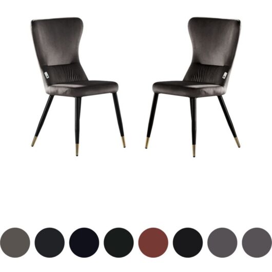 Single New York LUX Upholstered Dining Chair with Gold end Caps for Dining Room Kitchen - Dark Grey