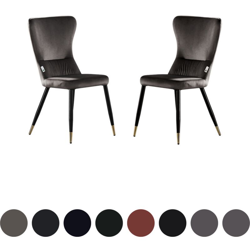 Single New York LUX Upholstered Dining Chair with Gold end Caps for Dining Room Kitchen - Dark Grey