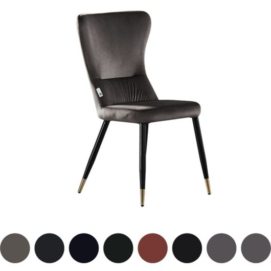 Single New York lux Upholstered Dining Chair with Gold end Caps for Dining Room Kitchen - Dark Grey