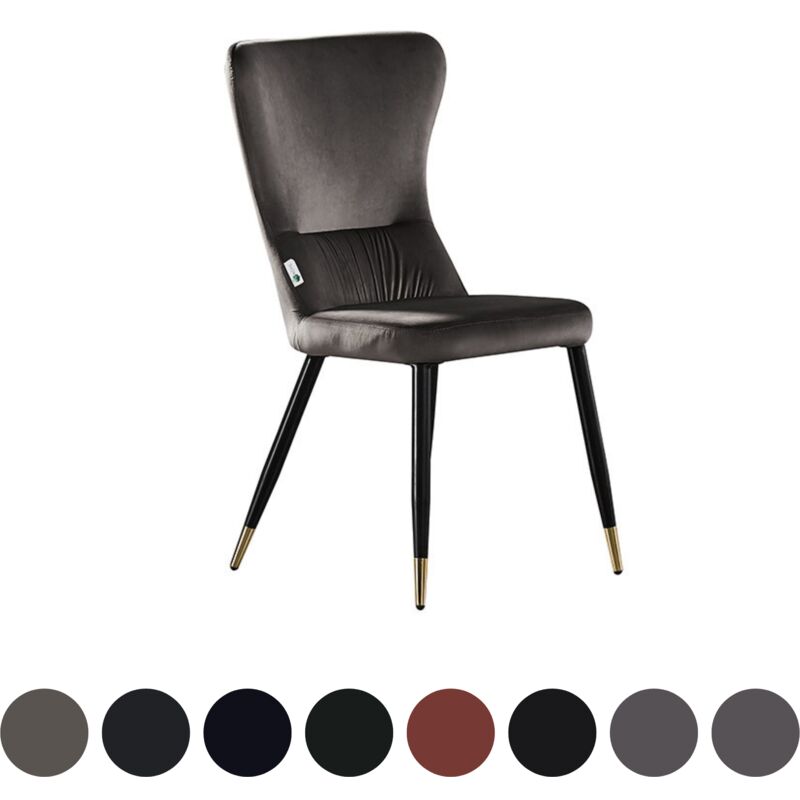 Single New York lux Upholstered Dining Chair with Gold end Caps for Dining Room Kitchen - Dark Grey