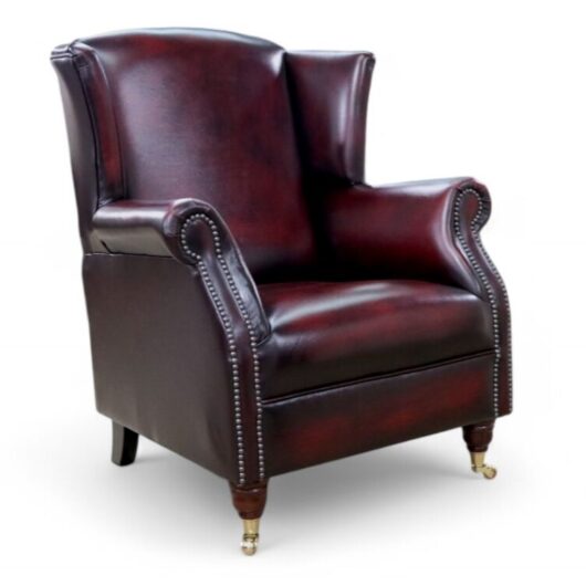 Southwold Chesterfield Fixed Seat Wing Chair Fireside High Back Leather Armchair Antique Oxblood Leather