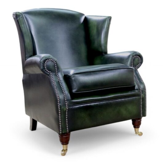 Southwold Chesterfield Wing Chair Fireside High Back Leather Armchair Antique Green Leather