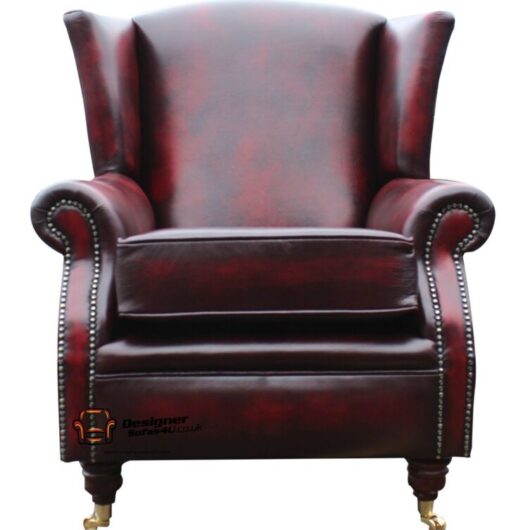 Southwold Chesterfield Wing Chair Fireside High Back Leather Armchair Antique Oxblood Leather