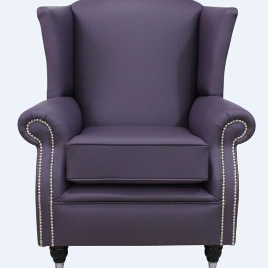 Southwold Wing Chair Fireside High Back Leather Armchair Amethyst Purple Leather