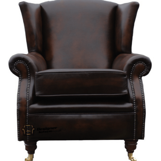 Southwold Wing Chair Fireside High Back Leather Armchair Antique Brown Leather