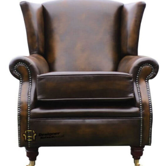 Southwold Wing Chair Fireside High Back Leather Armchair Antique Tan Leather
