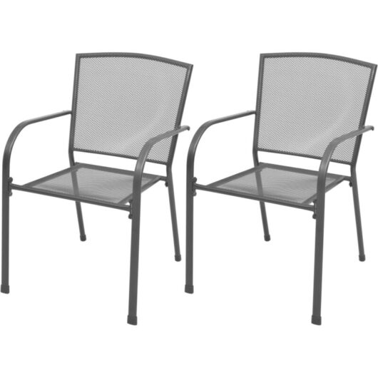Stackable Garden Chairs 2 pcs Steel Grey Vidaxl