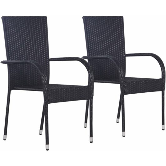 Stackable Outdoor Chairs 2 pcs Poly Rattan Black Vidaxl