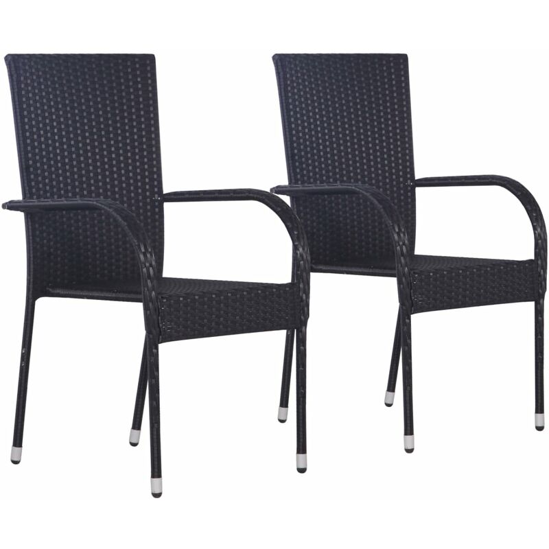 Stackable Outdoor Chairs 2 pcs Poly Rattan Black Vidaxl