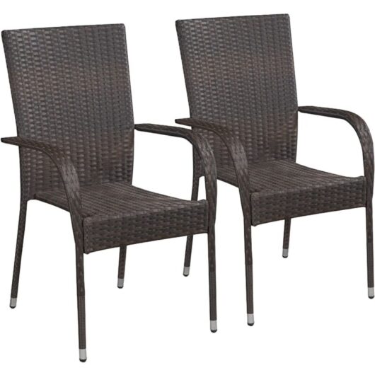 Stackable Outdoor Chairs 2 pcs Poly Rattan Brown Vidaxl