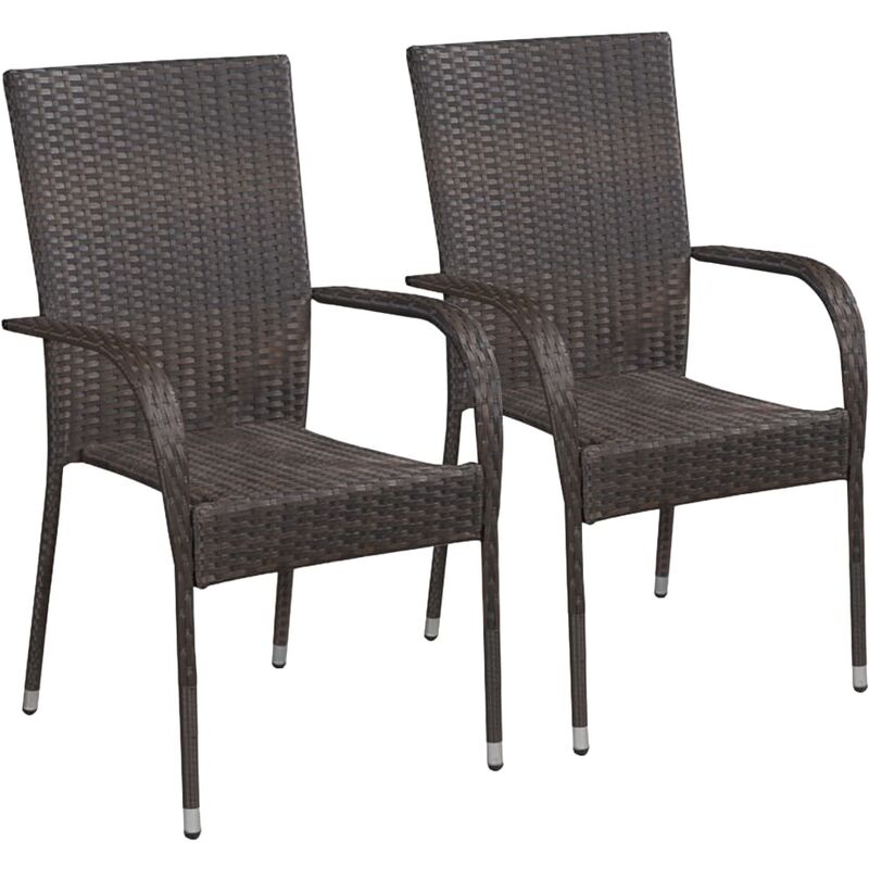 Stackable Outdoor Chairs 2 pcs Poly Rattan Brown Vidaxl