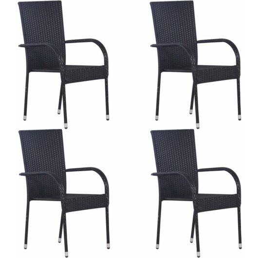 Stackable Outdoor Chairs 4 pcs Poly Rattan Black Vidaxl