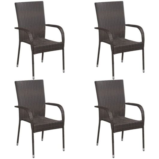 Stackable Outdoor Chairs 4 pcs Poly Rattan Brown Vidaxl