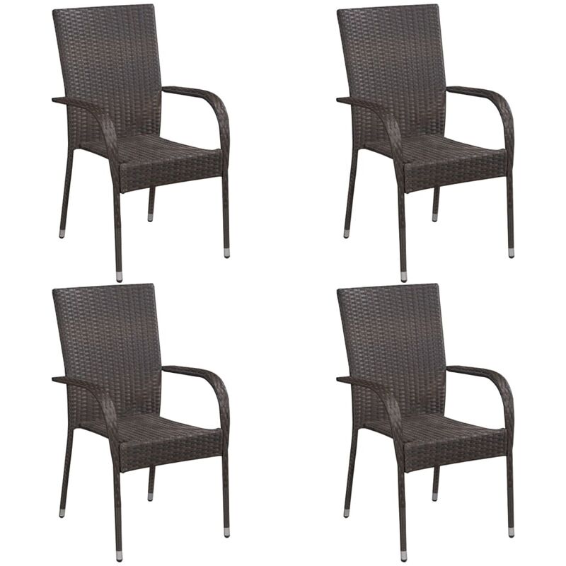 Stackable Outdoor Chairs 4 pcs Poly Rattan Brown Vidaxl