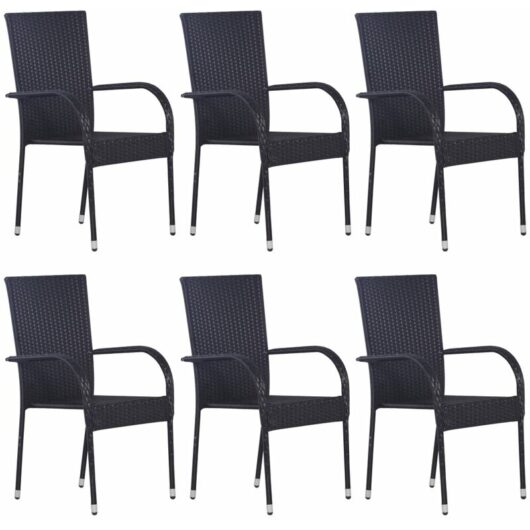 Stackable Outdoor Chairs 6 pcs Poly Rattan Black Vidaxl
